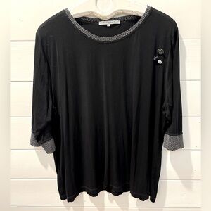 FA CONCEPT Black Top with Polka Dot Accents – Size 1X (refer to measurements)